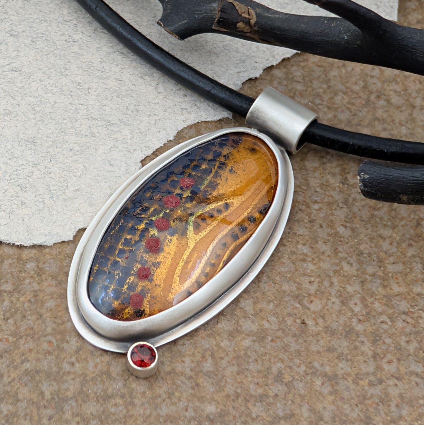 Enamel and Garnet Pendant