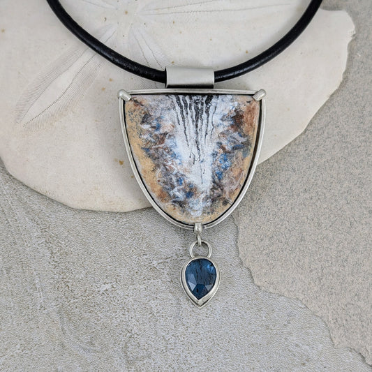 Enamel Shell and Teal Kyanite Necklace