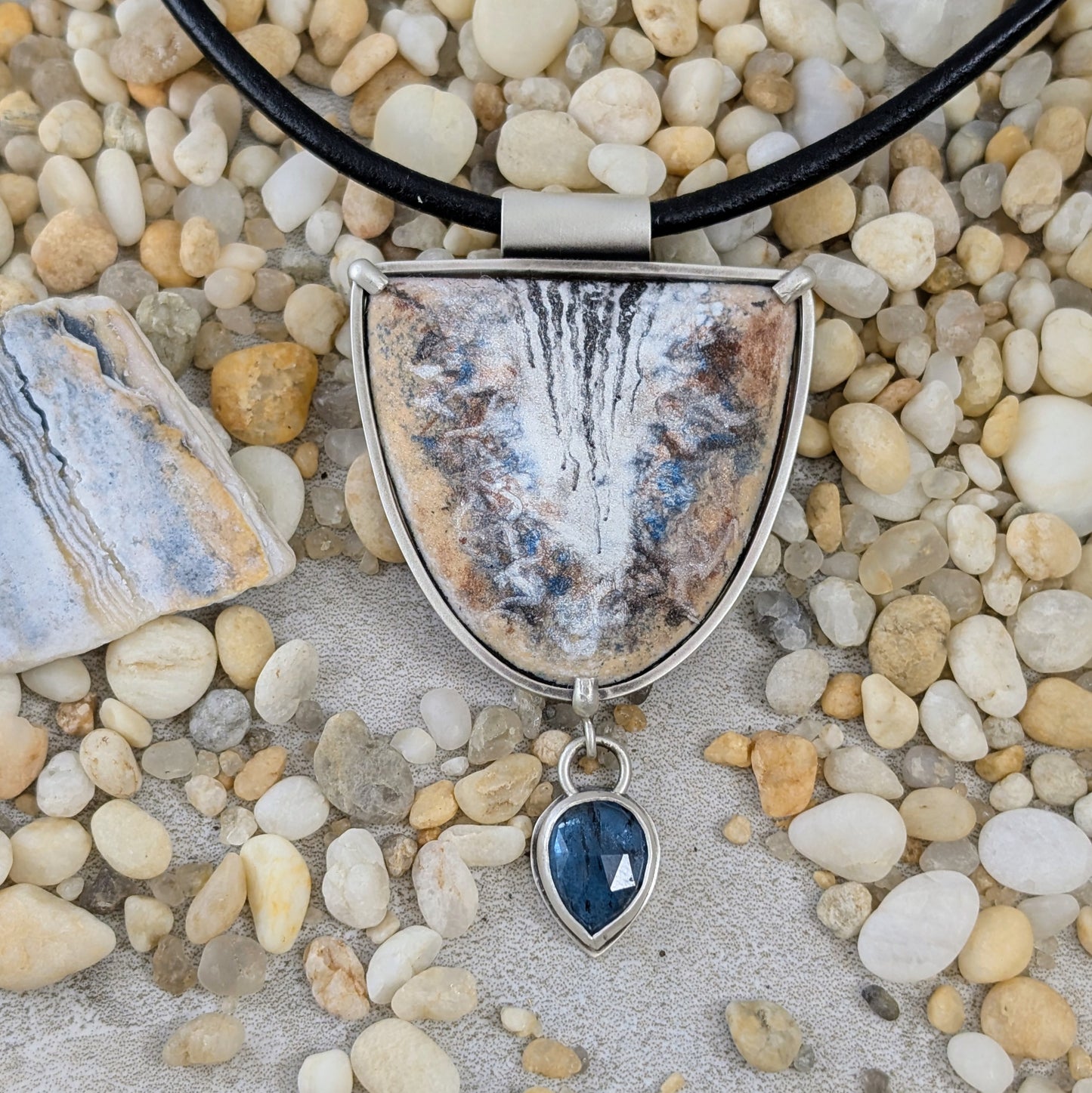 Enamel Shell and Teal Kyanite Necklace