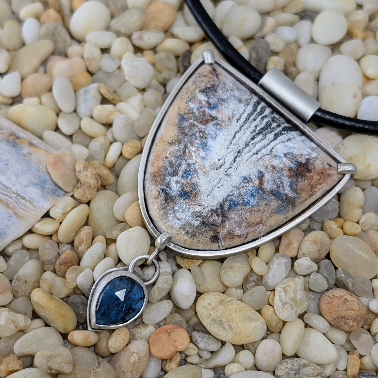 Enamel Shell and Teal Kyanite Necklace