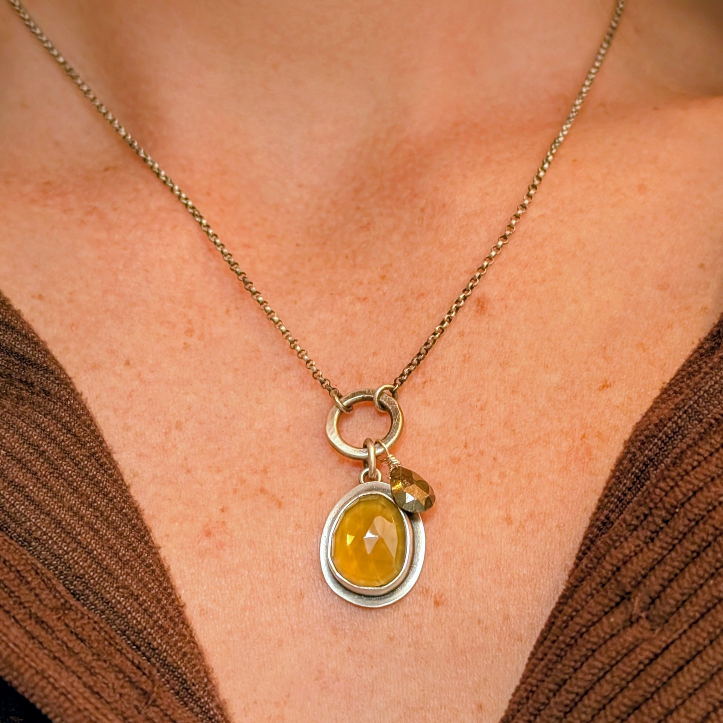 Faceted Stone and Pyrite Necklace