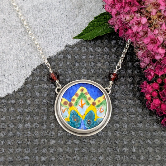 Enamel Mandala with Garnet Beads