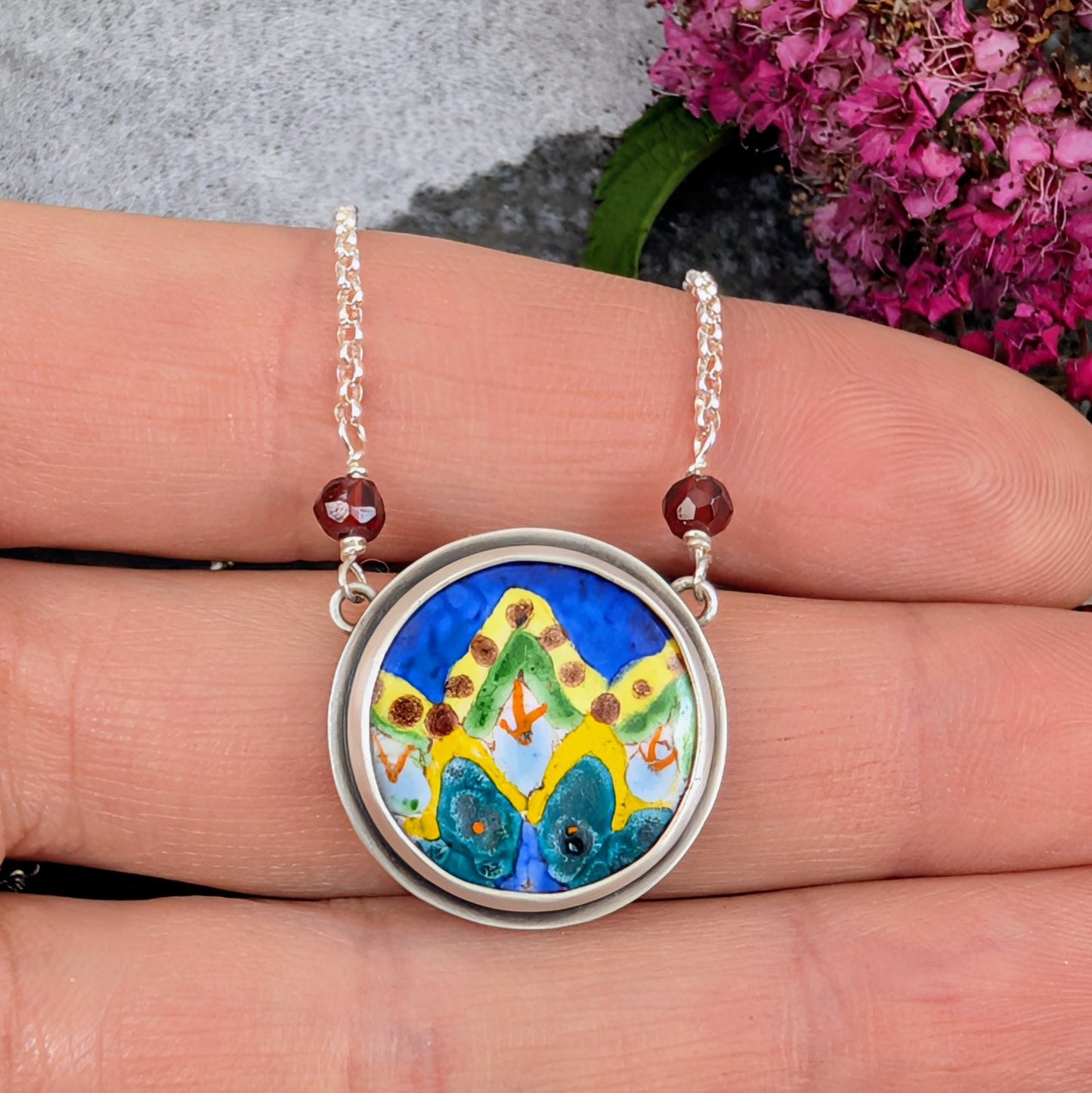 Enamel Mandala with Garnet Beads