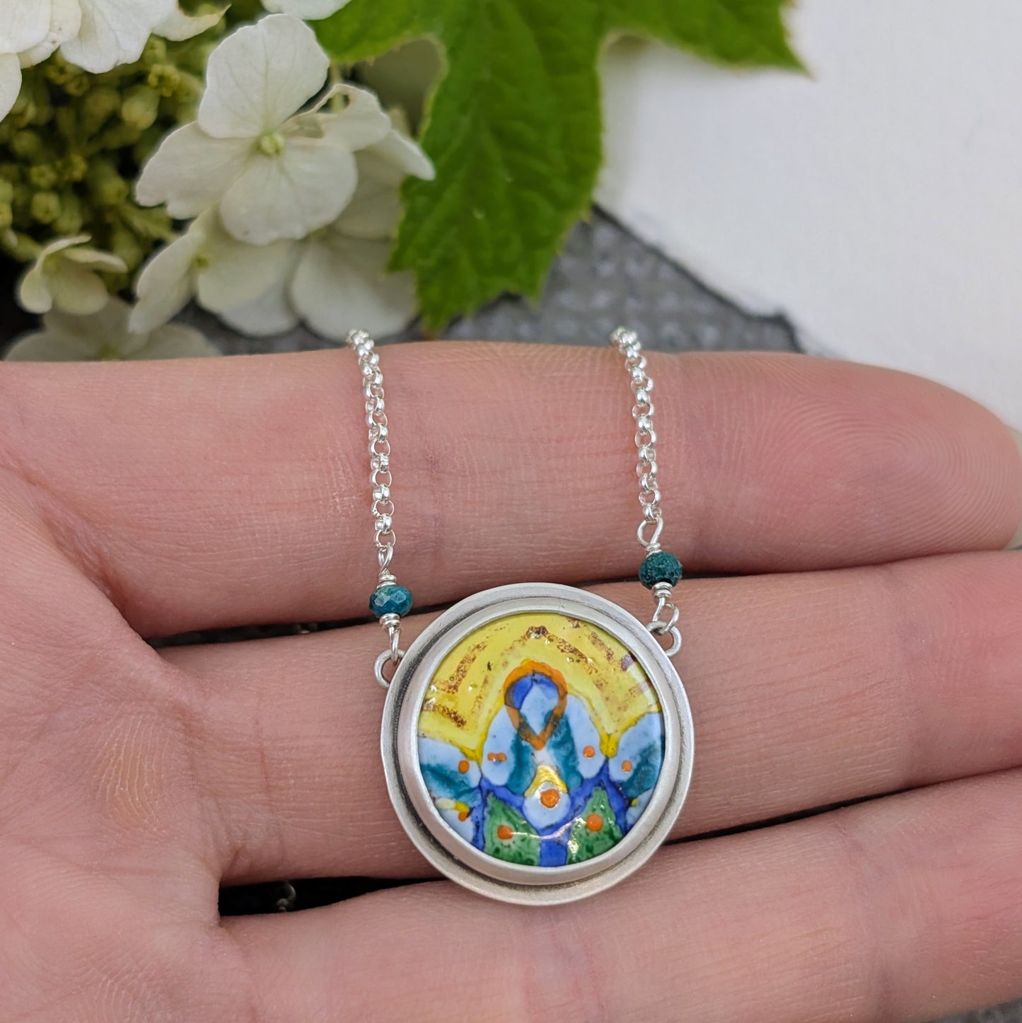 Enamel Mandala with Turquoise Beads