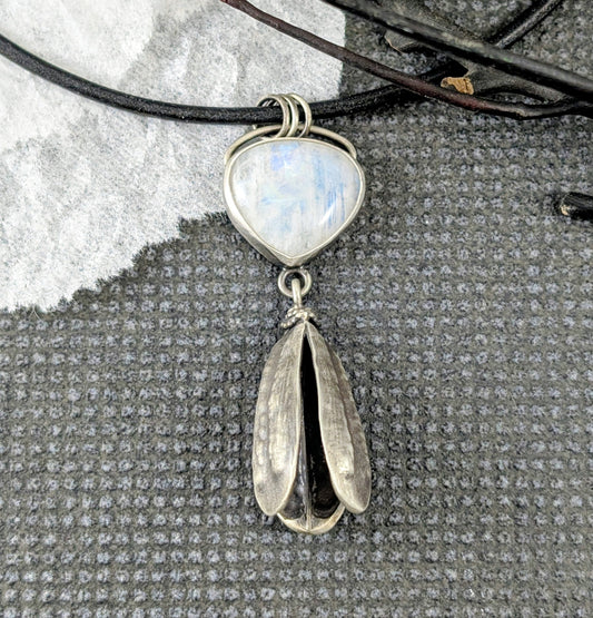 Moonstone and Seed Pod Pendant