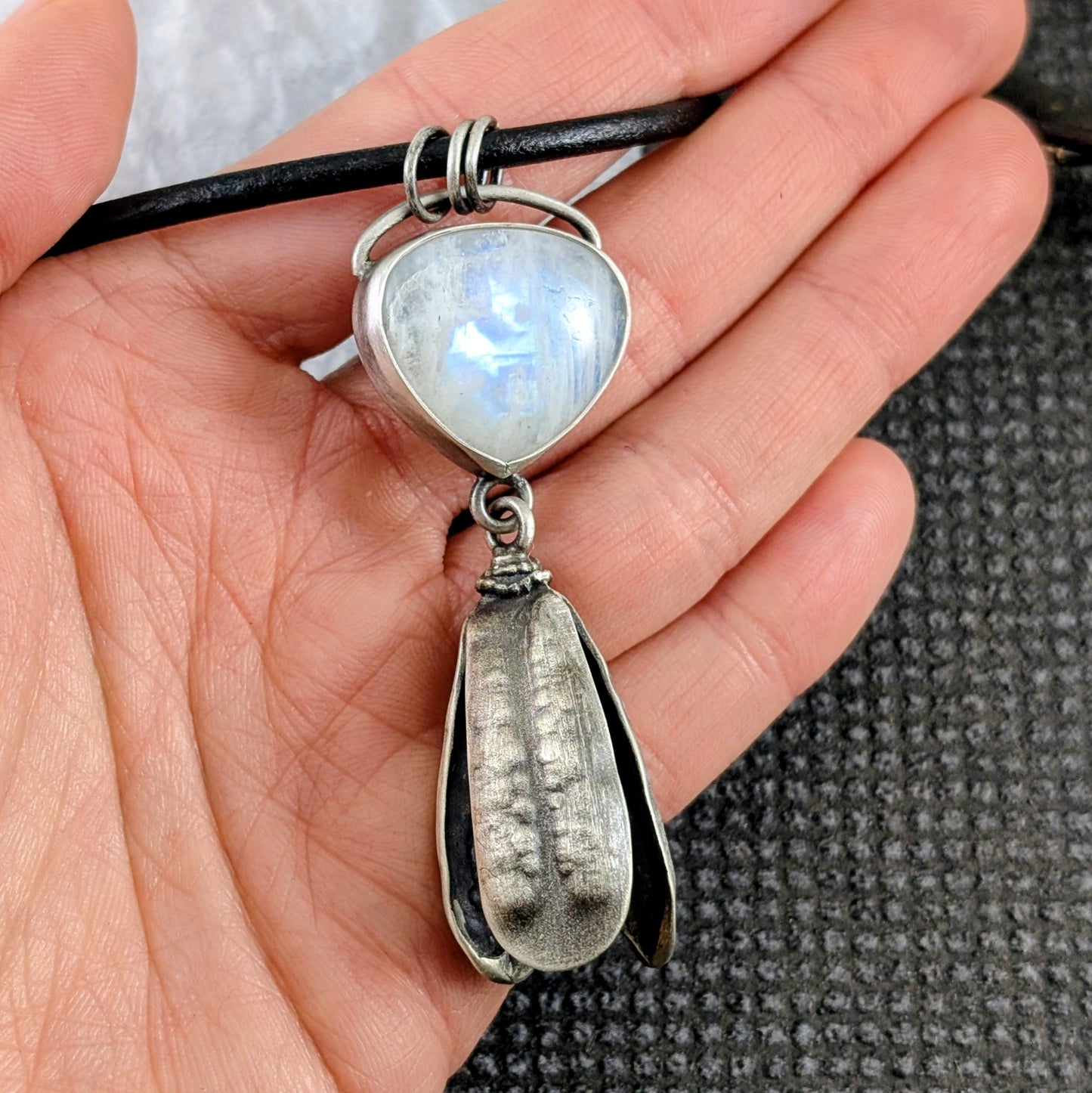 Moonstone and Seed Pod Pendant