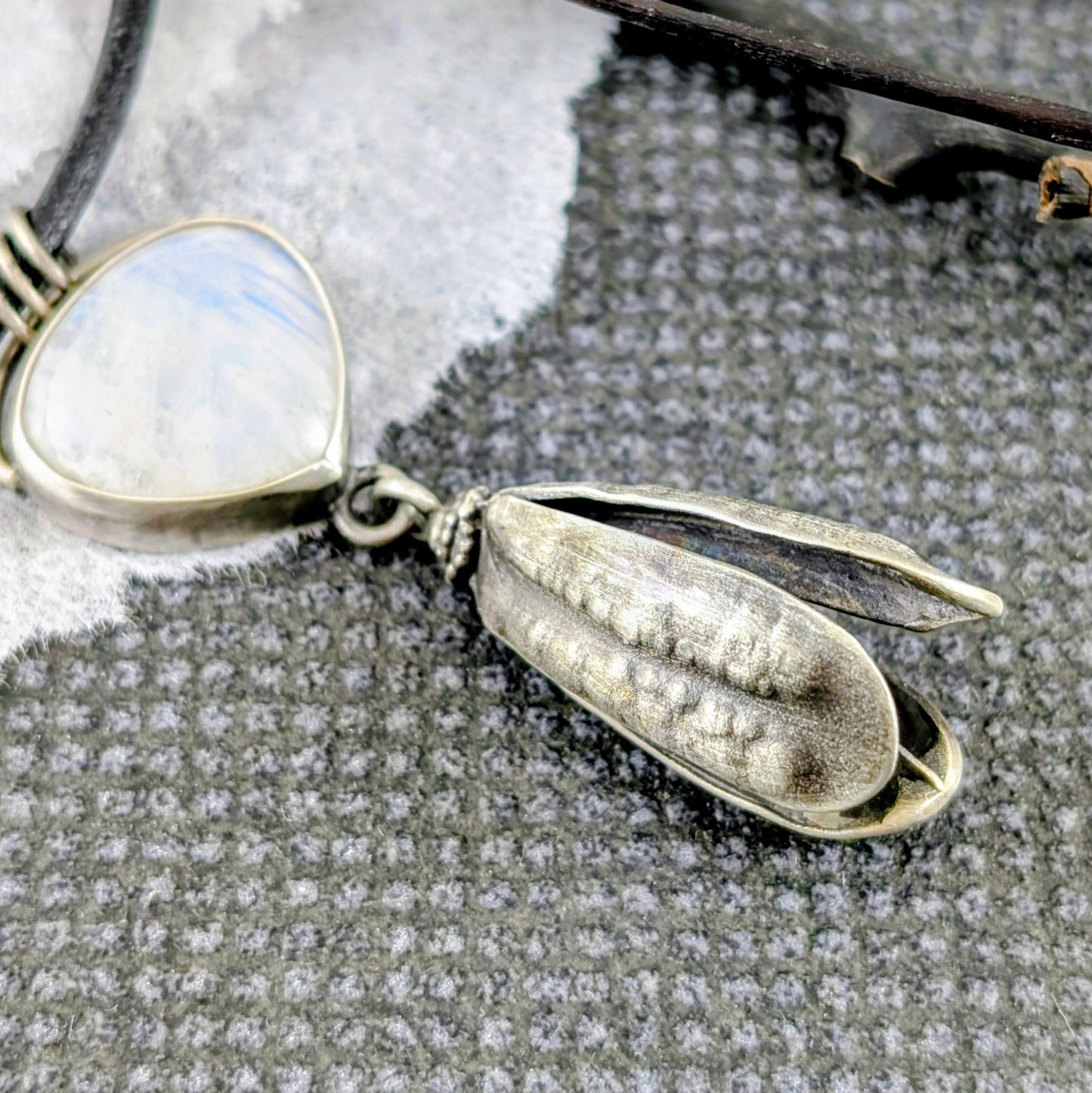 Moonstone and Seed Pod Pendant