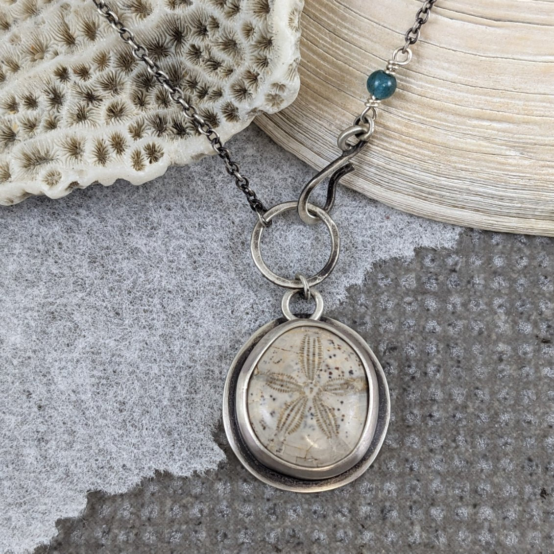 Fossilized Sand Dollar and Apatite Necklace