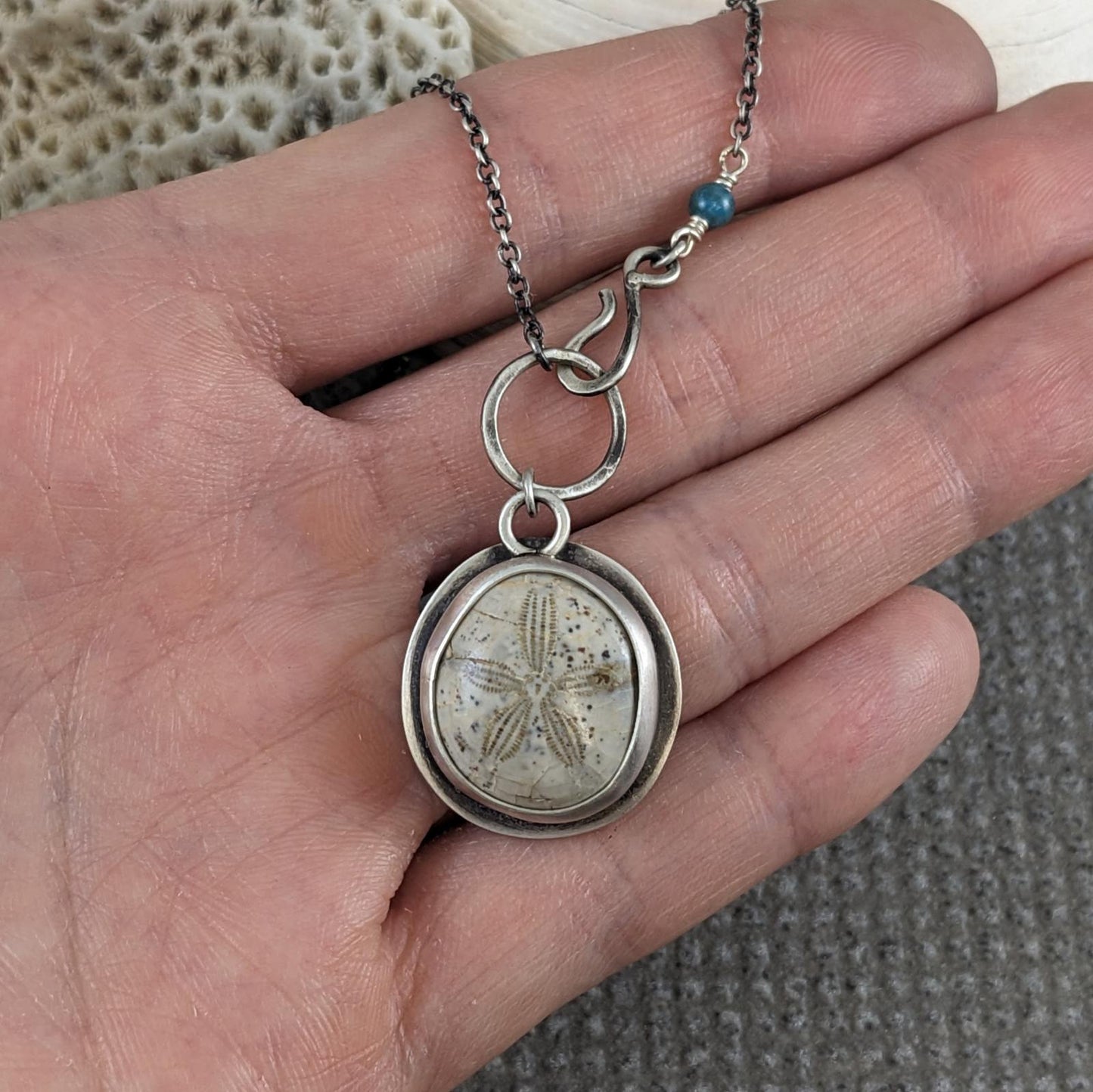 Fossilized Sand Dollar and Apatite Necklace