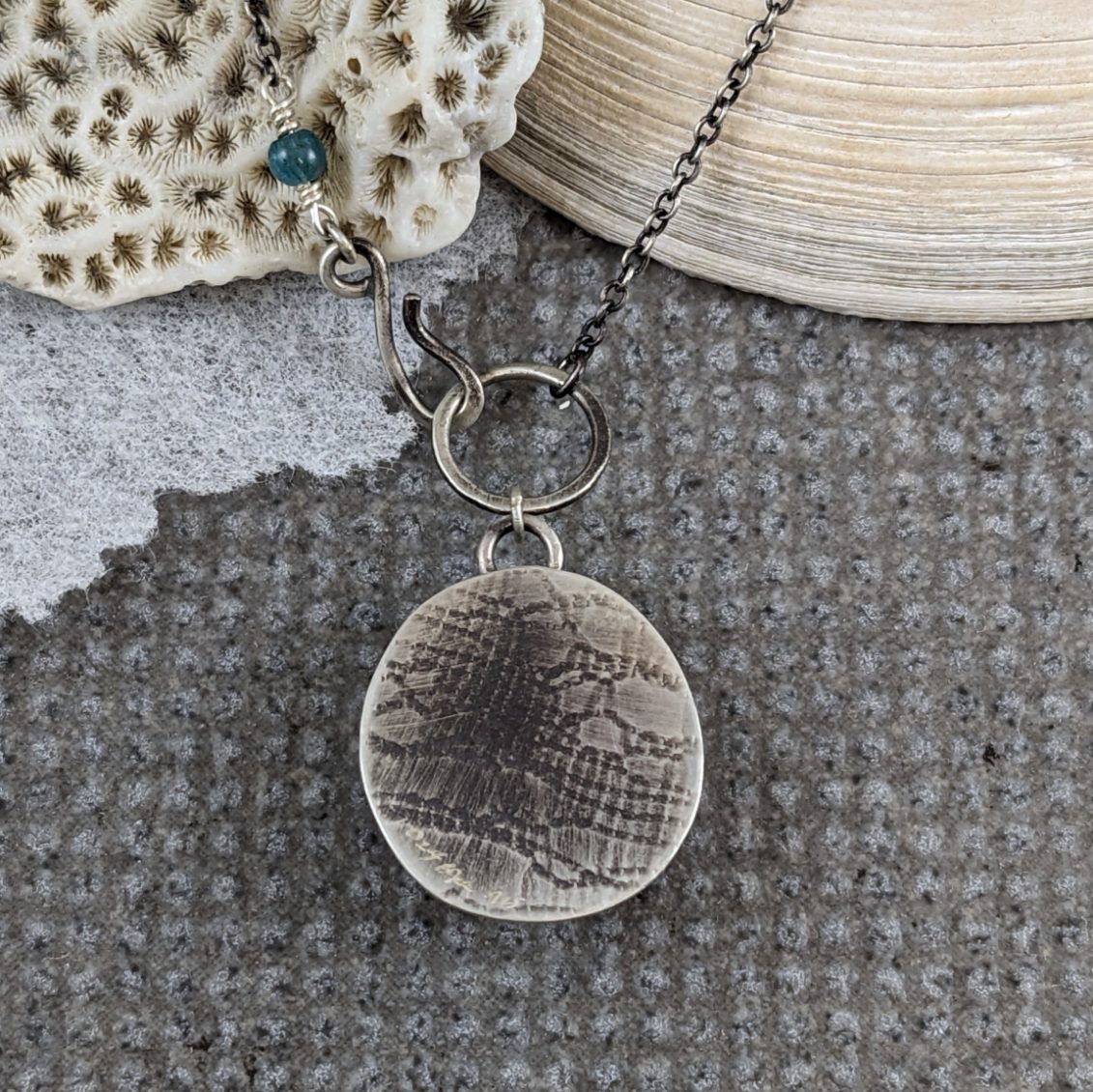 Fossilized Sand Dollar and Apatite Necklace