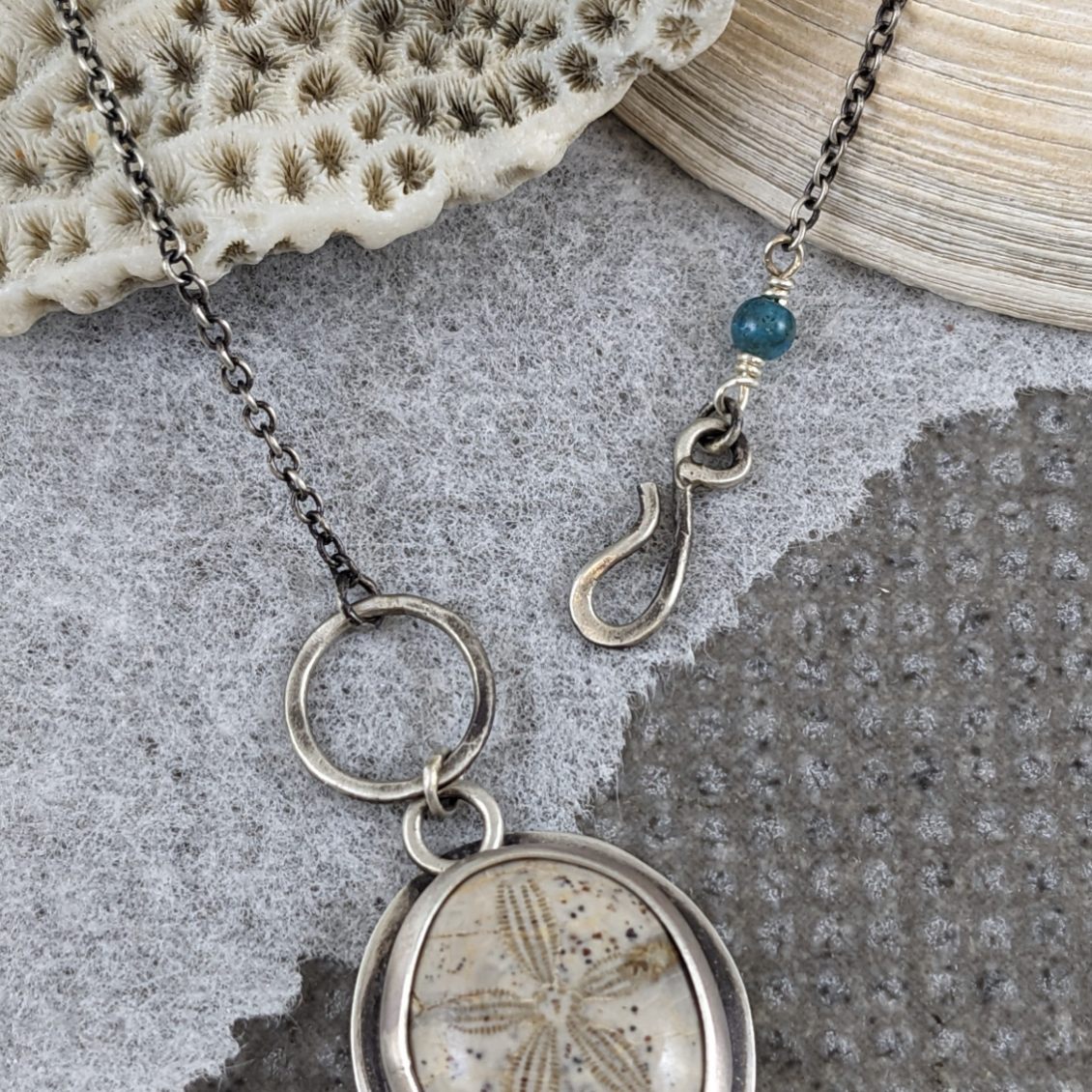 Fossilized Sand Dollar and Apatite Necklace