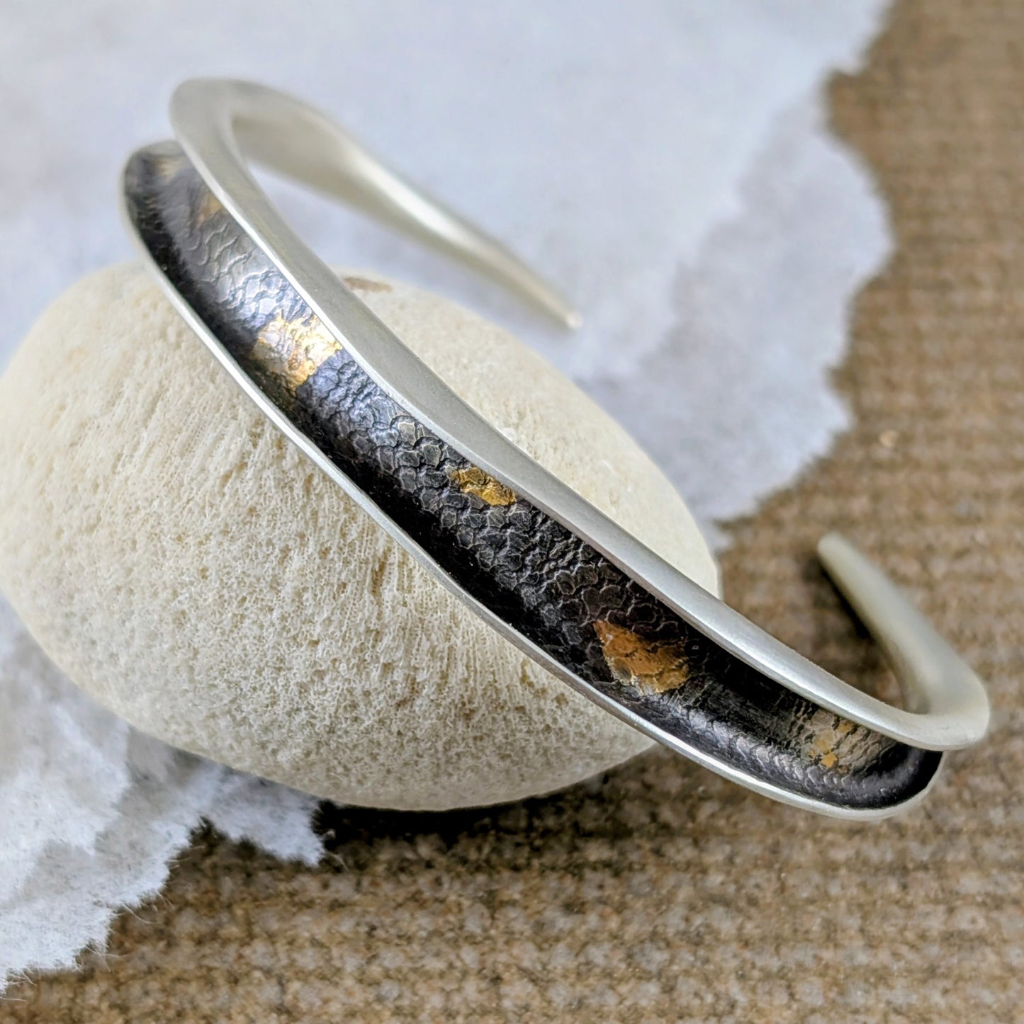 Sterling Silver Cuff with 24k Gold Keum-boo