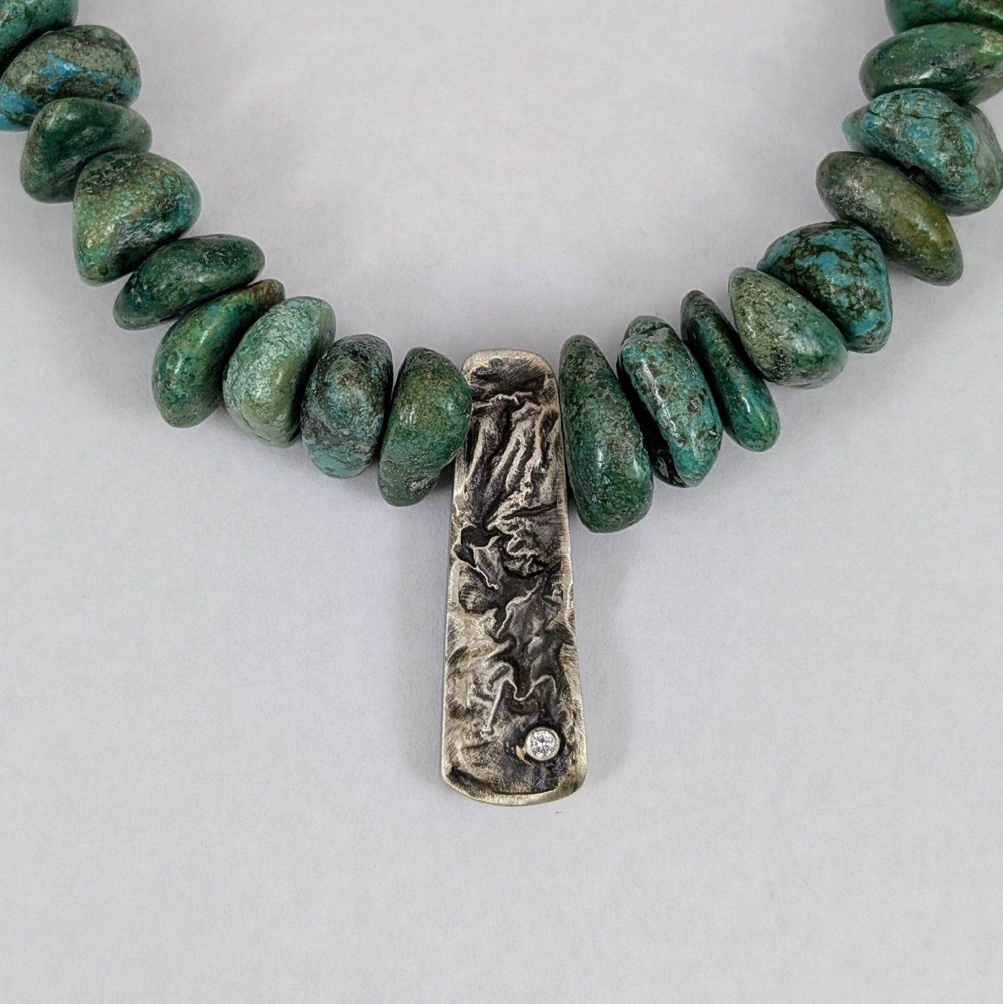 Turquoise with Cubic Zirconia in Reticulated Silver