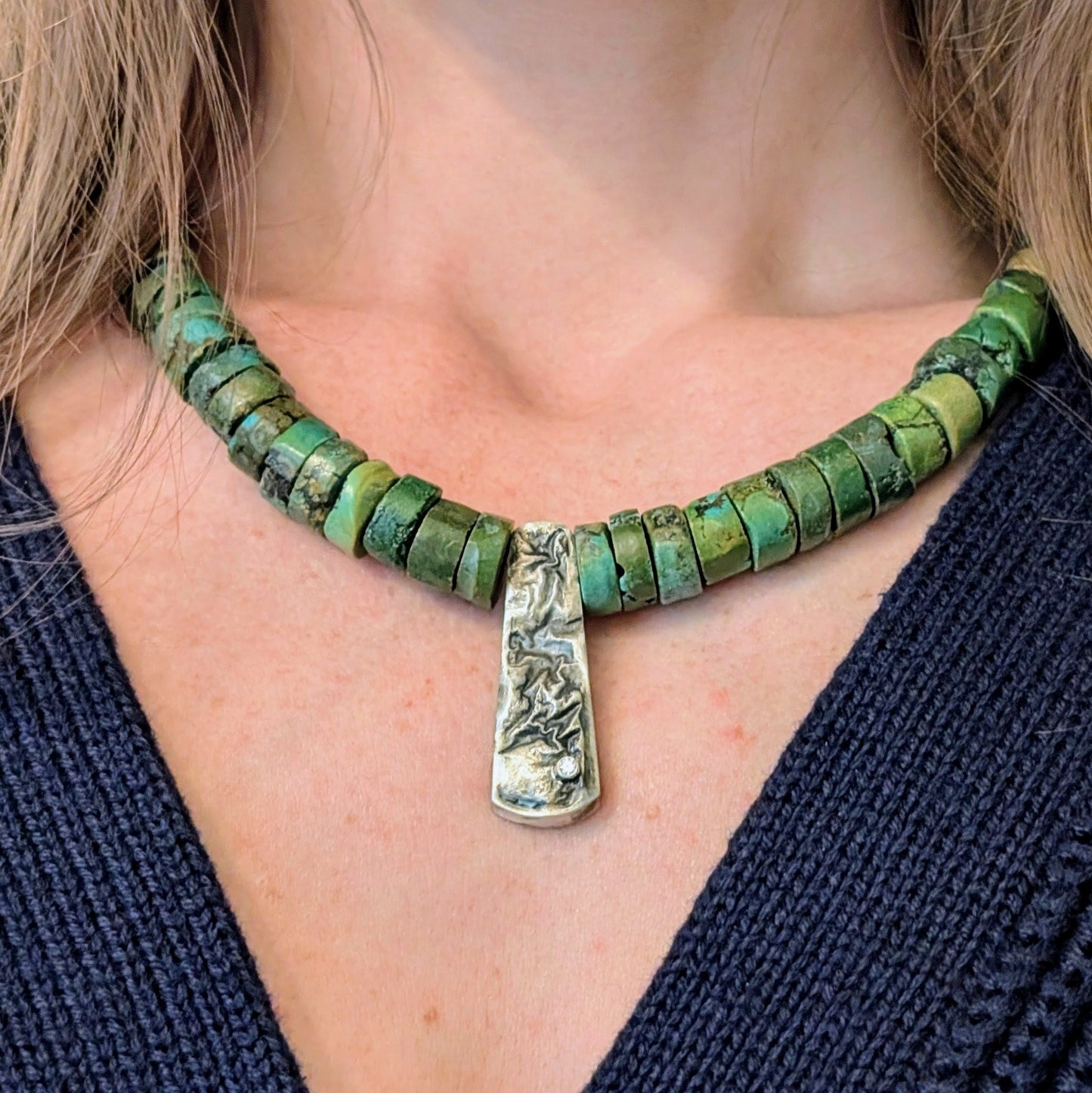 Turquoise with Cubic Zirconia in Reticulated Silver