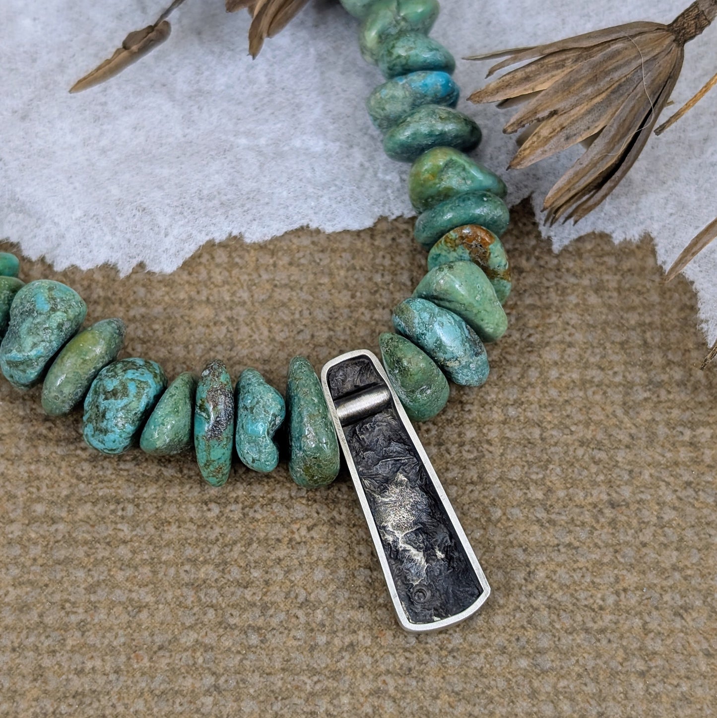 Turquoise with Cubic Zirconia in Reticulated Silver