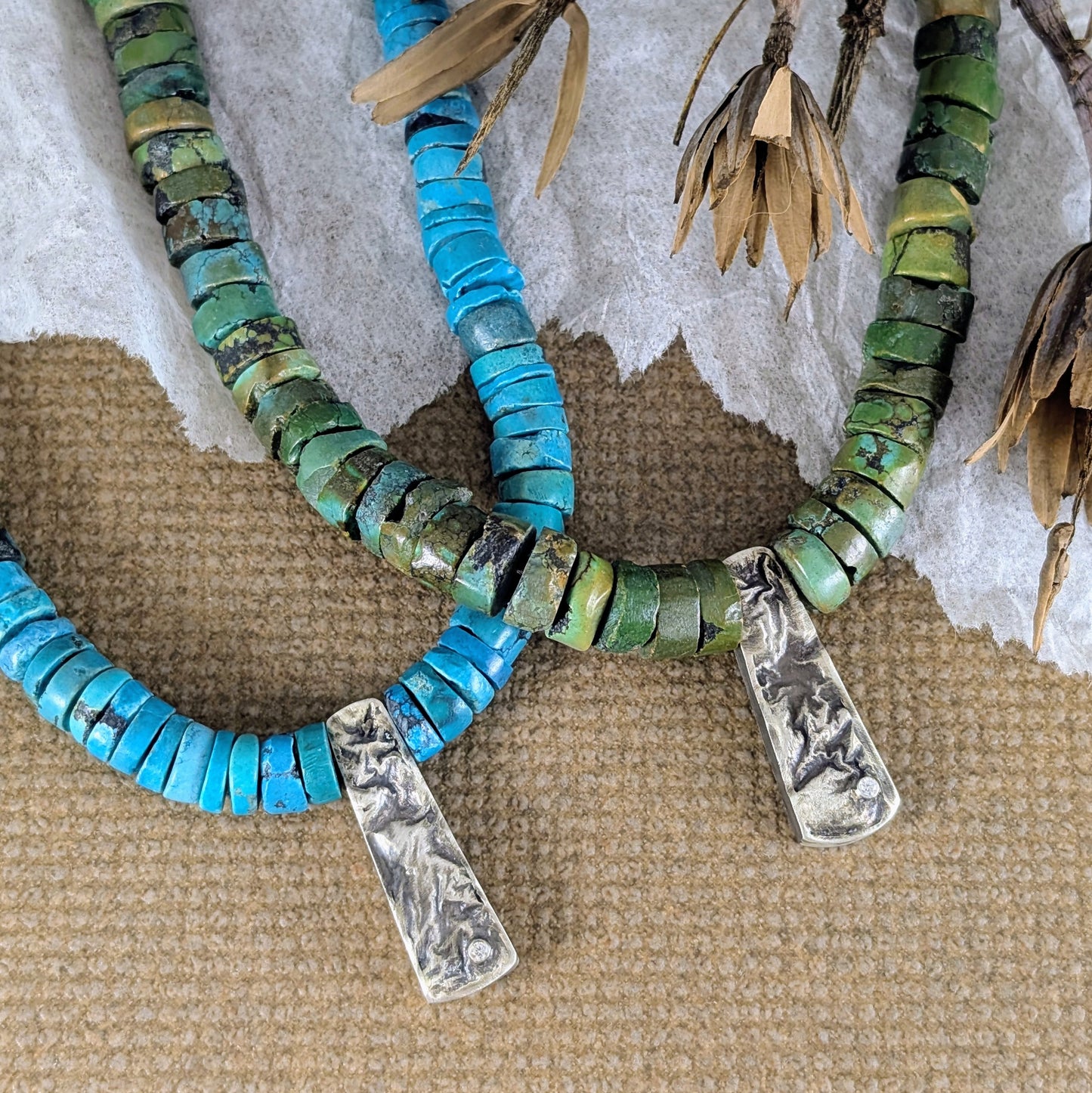 Turquoise with Cubic Zirconia in Reticulated Silver