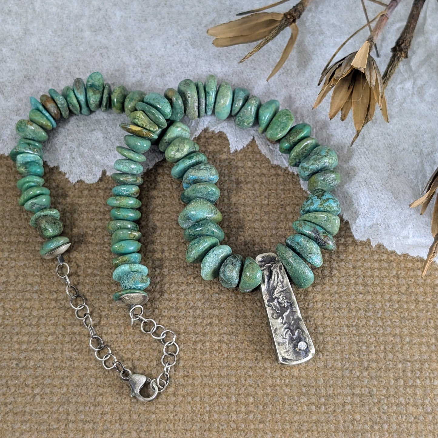 Turquoise with Cubic Zirconia in Reticulated Silver