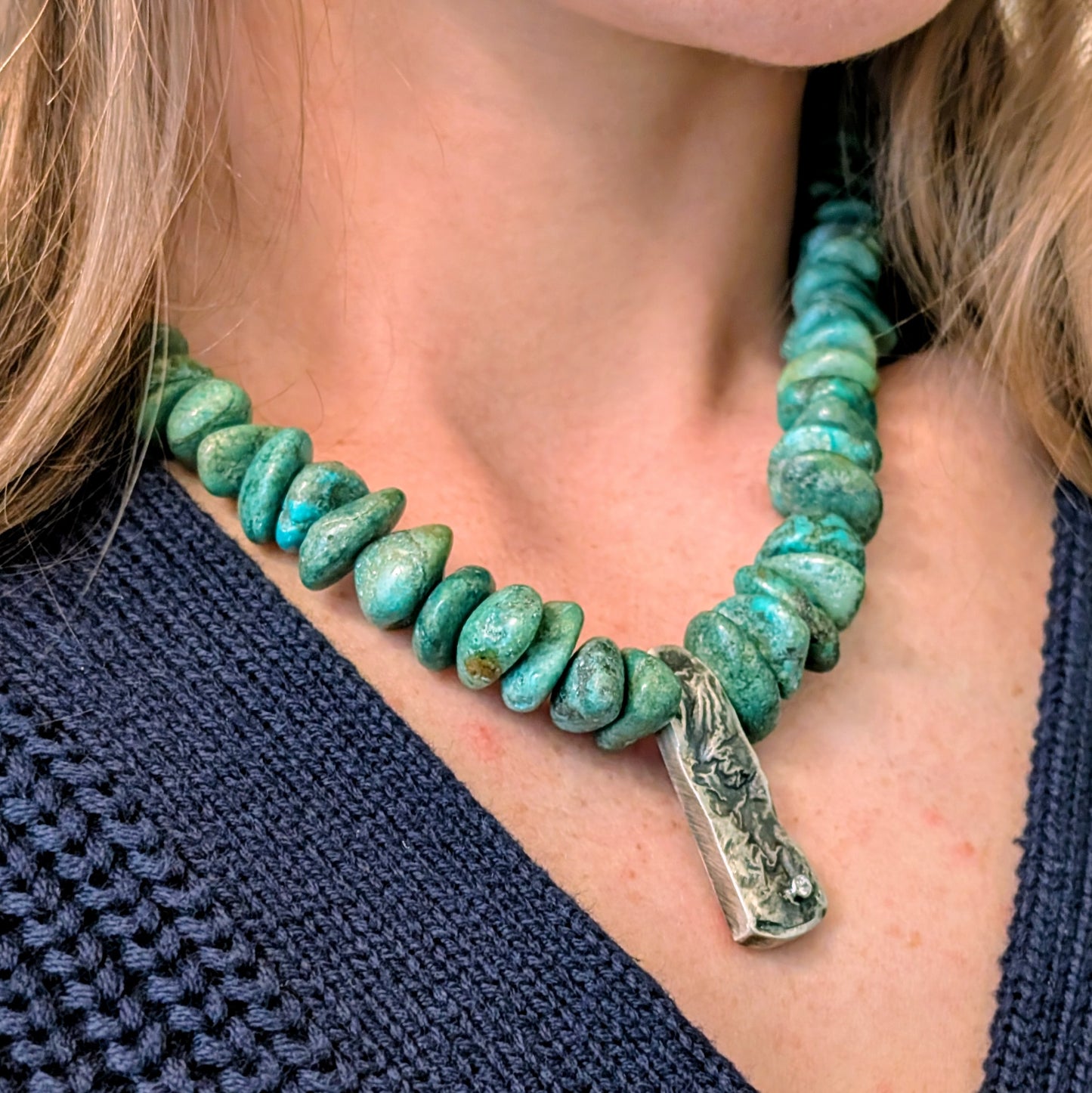 Turquoise with Cubic Zirconia in Reticulated Silver