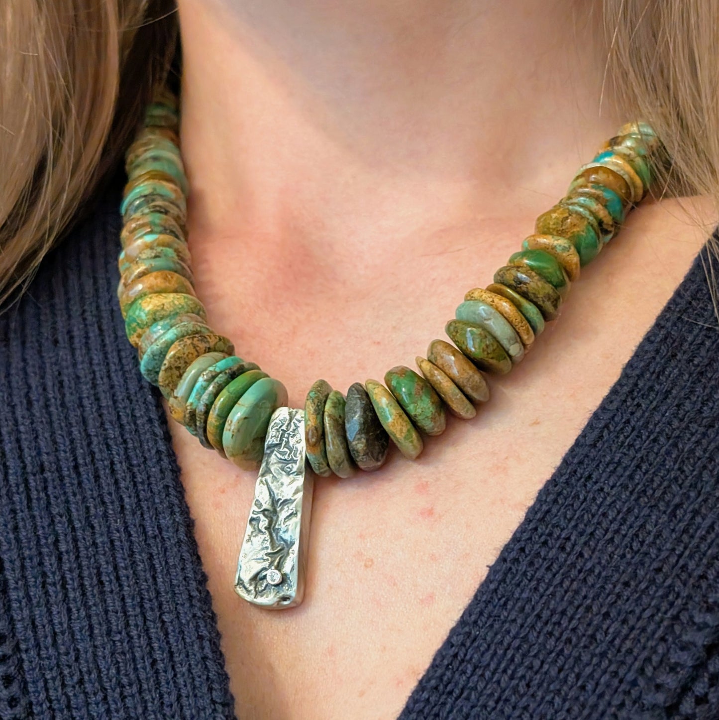 Turquoise with Cubic Zirconia in Reticulated Silver