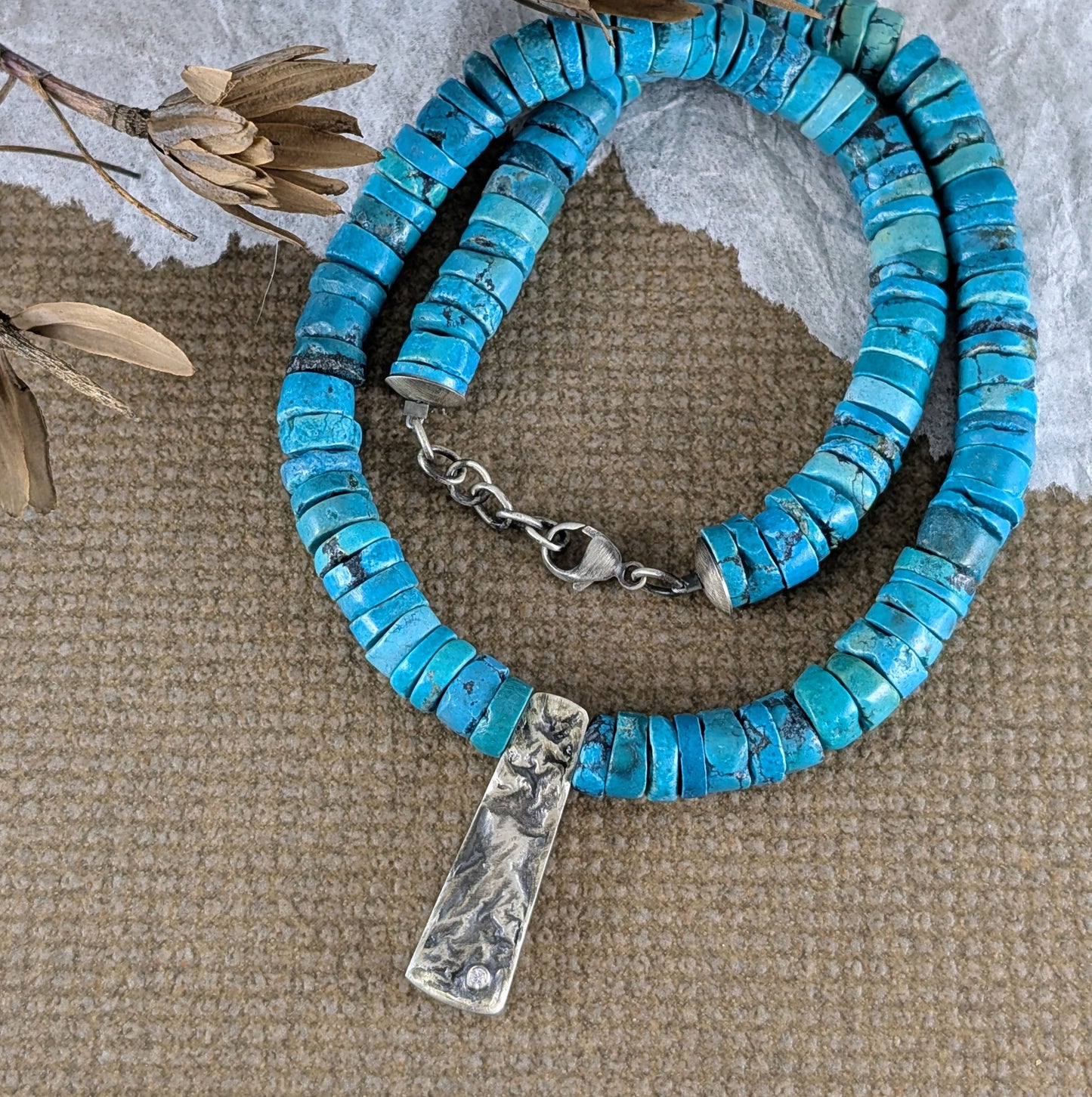 Turquoise with Cubic Zirconia in Reticulated Silver