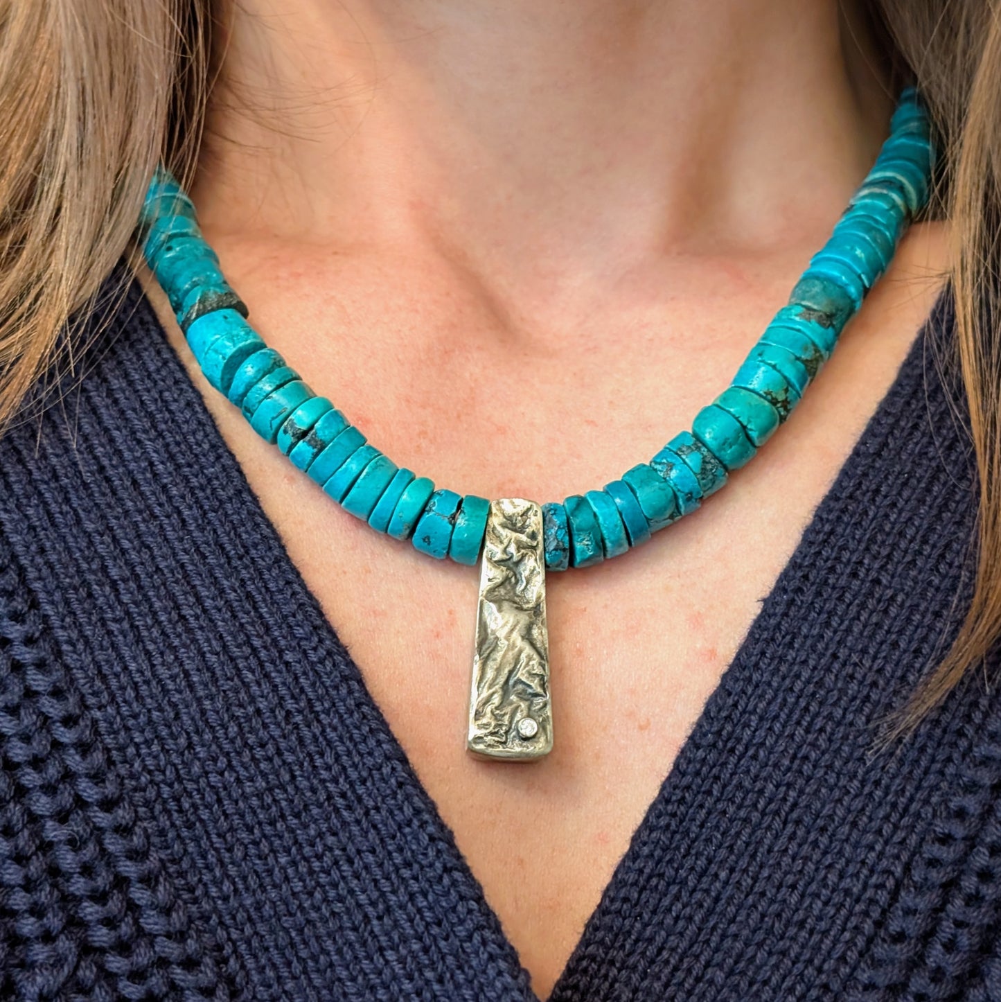 Turquoise with Cubic Zirconia in Reticulated Silver