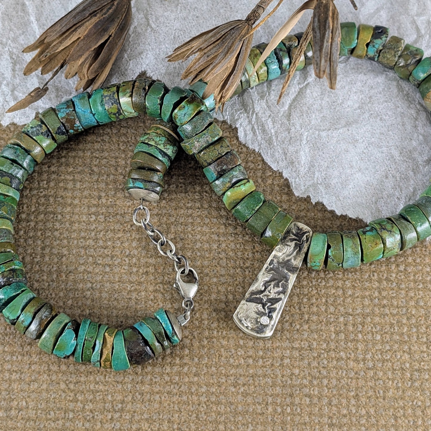 Turquoise with Cubic Zirconia in Reticulated Silver